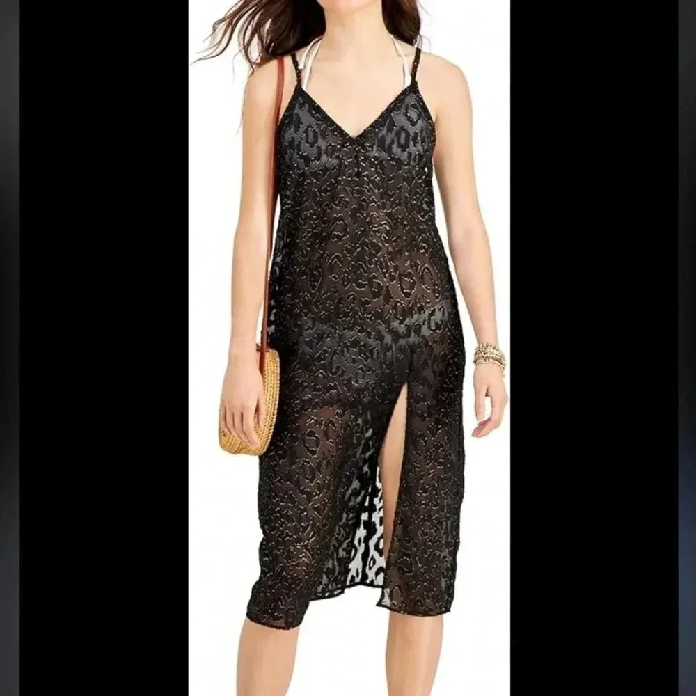 Miken Size m Lurex Animal-Print Midi Swim Cover-Up